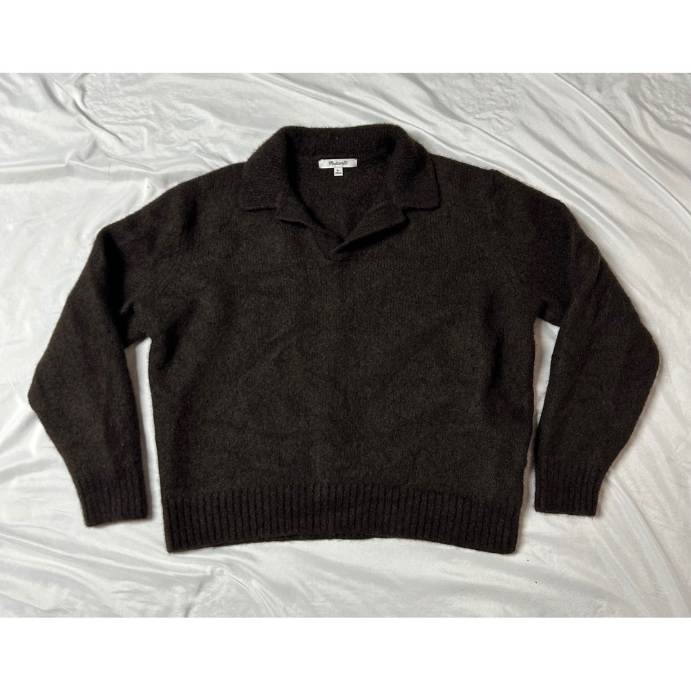 Madewell Open-Collar Sweater Polo Yak Alpaca Wool Blend Brown XL Luxury NY130